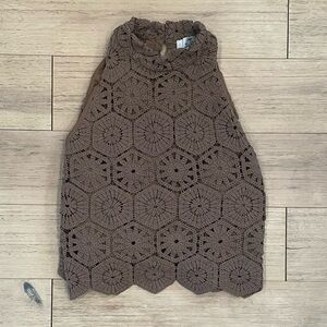 We Are Kindred Brown Crochet Sleeveless Top